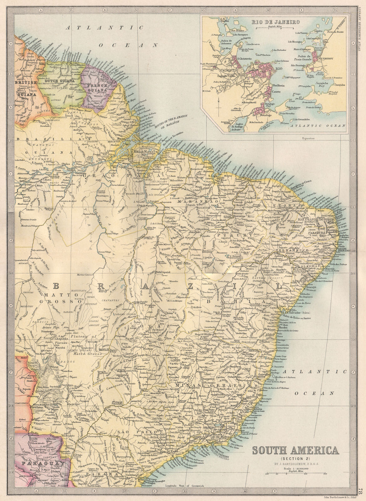 SOUTH AMERICA. Brazil & the Guianas. Inset Rio de Janeiro. BARTHOLOMEW 1890 map